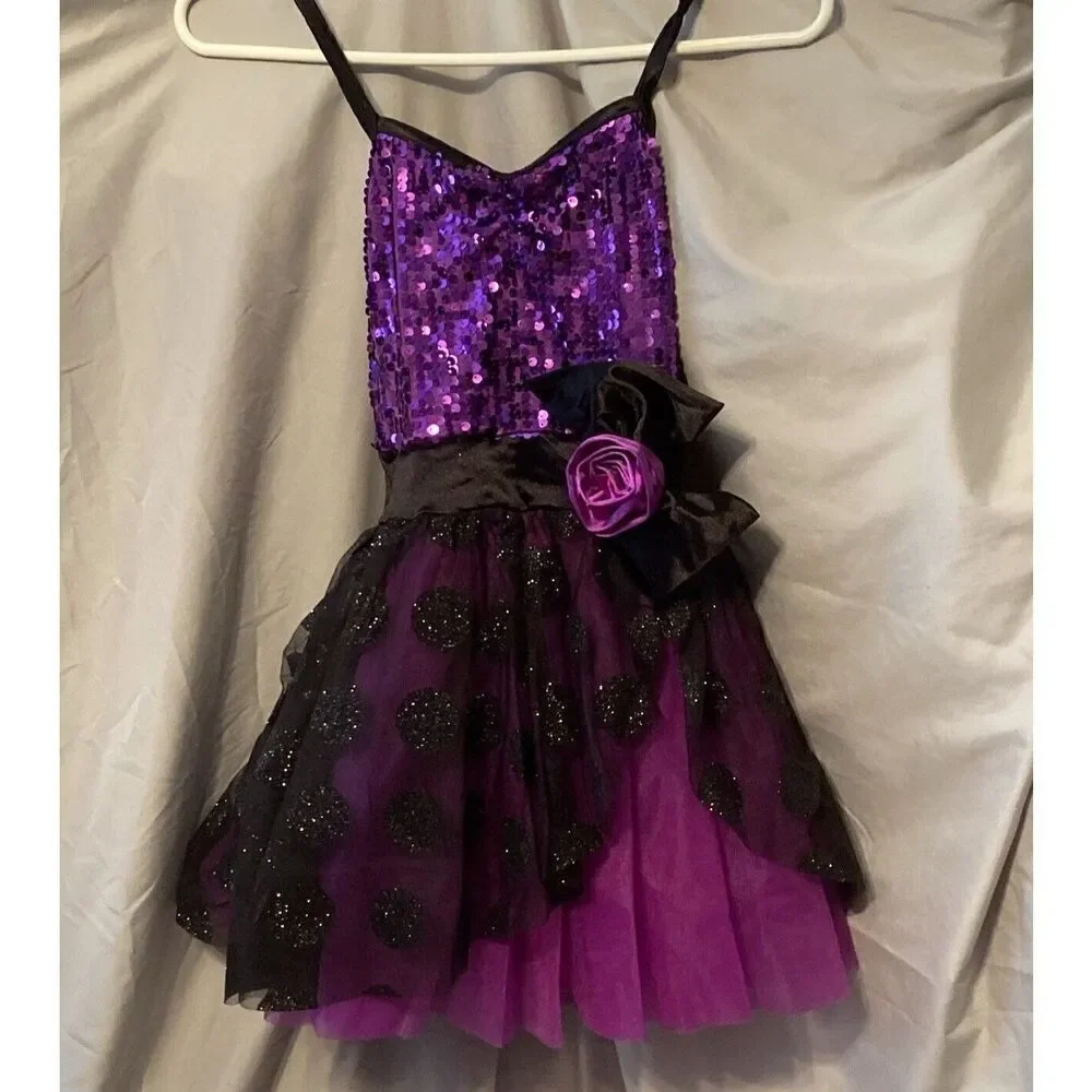 Wiessman Grape Purple Sequined Dance‎ Costume Girls Size LC With Barrette New